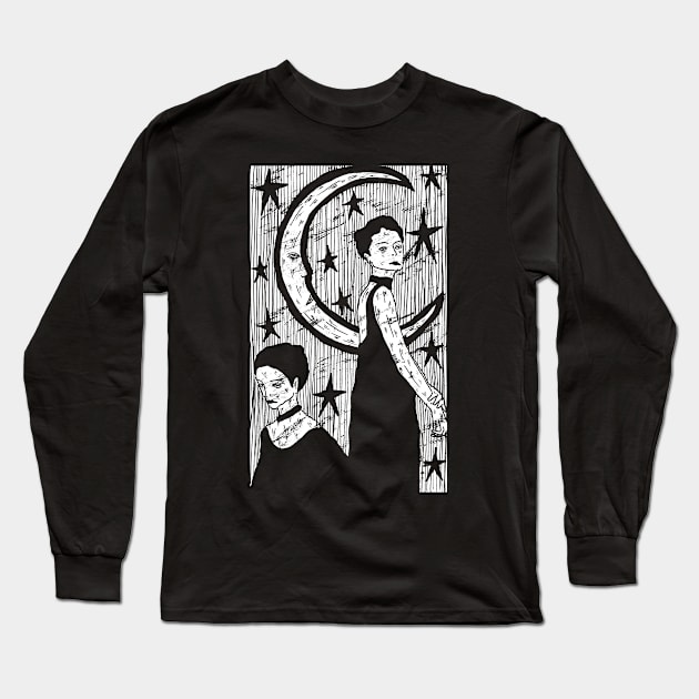 Gemini Moon Long Sleeve T-Shirt by AllieHartleyArt